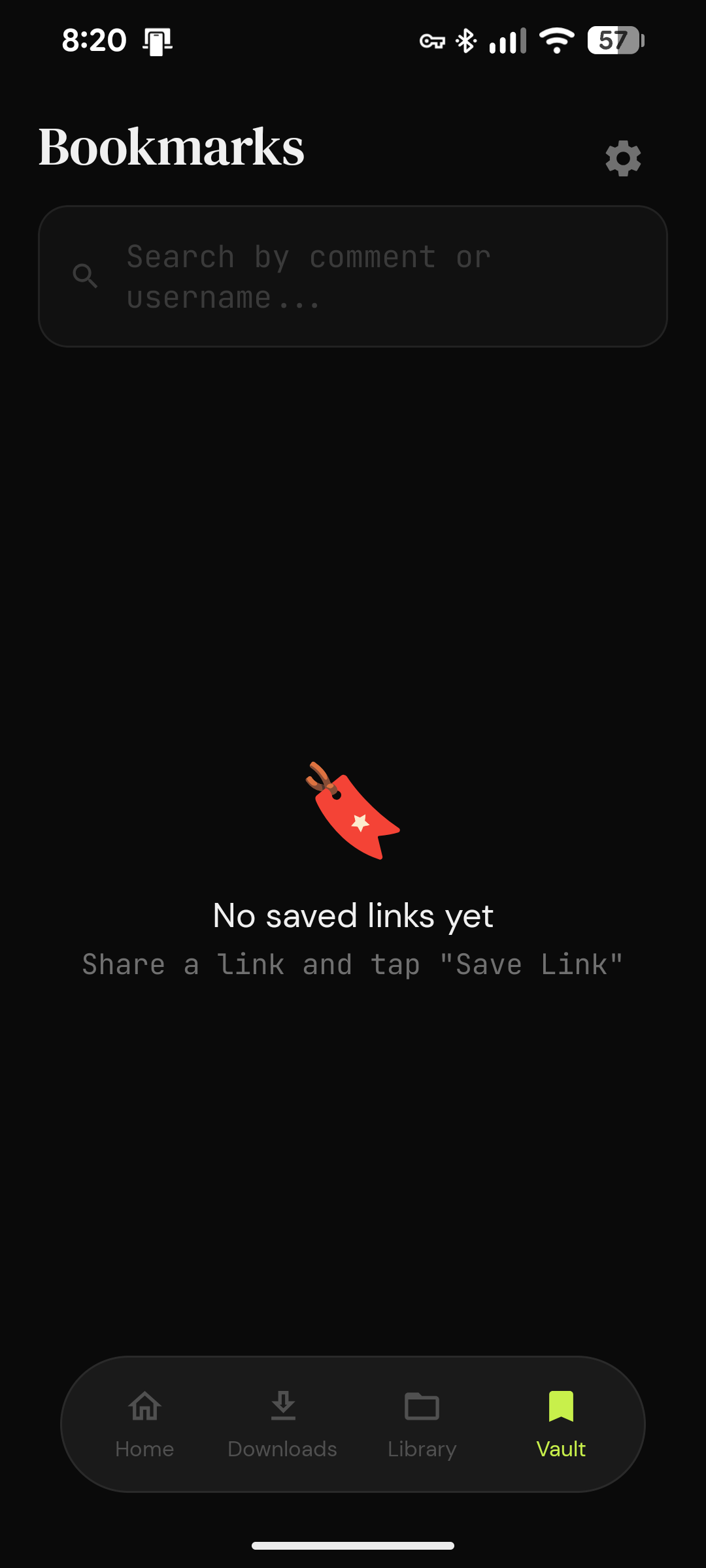 Bookmarks screen